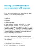 Nursing Care of the Newborn exam questions with answers