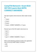 CompTIA Network&plus; Exam N10-007 OSI Layers Quiz WITH COIRRECT ANSWERS