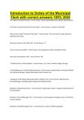 Introduction to Duties of the Municipal Clerk with correct answers 100&percnt; 2026