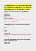 Immunology Exam Complete Questions And  Correct Detailed Answers &lpar;Verified Answers&rpar;  &vert;Already Graded A&plus;&vert;&vert;Brand New Version&excl;&excl; 
