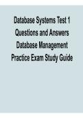 Database Systems Test 1 Questions and Answers Database Management Practice Exam Study Guide 2025&sol; 2026 Comprehensive DBMS Resource with Solution