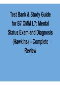 Test Bank and Study Guide for B7 OMM L7 Mental Status Exam and Diagnosis Hawkins 2025&sol; 2026 Comprehensive Clinical Resource with Solution