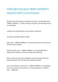 NURS 2003 Final Exam TRENT UNIVERSITY Questions With Correct Answers 