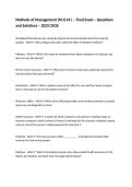 Methods of Management &lpar;M&period;O&period;M&period;&rpar; &ndash; Final Exam &ndash; Questions and Solutions &ndash; 2025&sol;2026