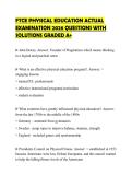 FTCE PHYSICAL EDUCATION ACTUAL EXAMINATION 2026 QUESTIONS WITH SOLUTIONS GRADED A&plus;