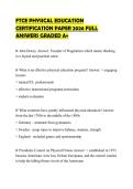 FTCE PHYSICAL EDUCATION CERTIFICATION PAPER 2026 FULL ANSWERS GRADED A&plus;