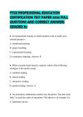 FTCE PROFESSIONAL EDUCATION CERTIFICATION TEST PAPER 2026 FULL QUESTIONS AND CORRECT ANSWERS GRADED A&plus;