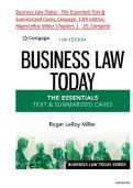 Solution and Answer Guide for Business Law Today - The Essentials Text & Summarized Cases&comma; Cengage&comma; 13th Edition&comma; by Roger LeRoy Miller&comma; Verified Chapters 1 - 25&comma; Complete Newest Version