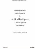 SOLUTIONS & INSTRUCTOR MANUAL for Artificial Intelligence&colon; A Modern Approach&comma; 4th Edition by Peter Norvig and Stuart Russell Updated A&plus; Guide