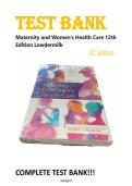 Test Bank for Maternity and Women&rsquo;s Health Care 12th Edition Lowdermilk  ISBN &colon;978-0323556293&period;Complete Test Bank  with Questions and Verified Answers&period;