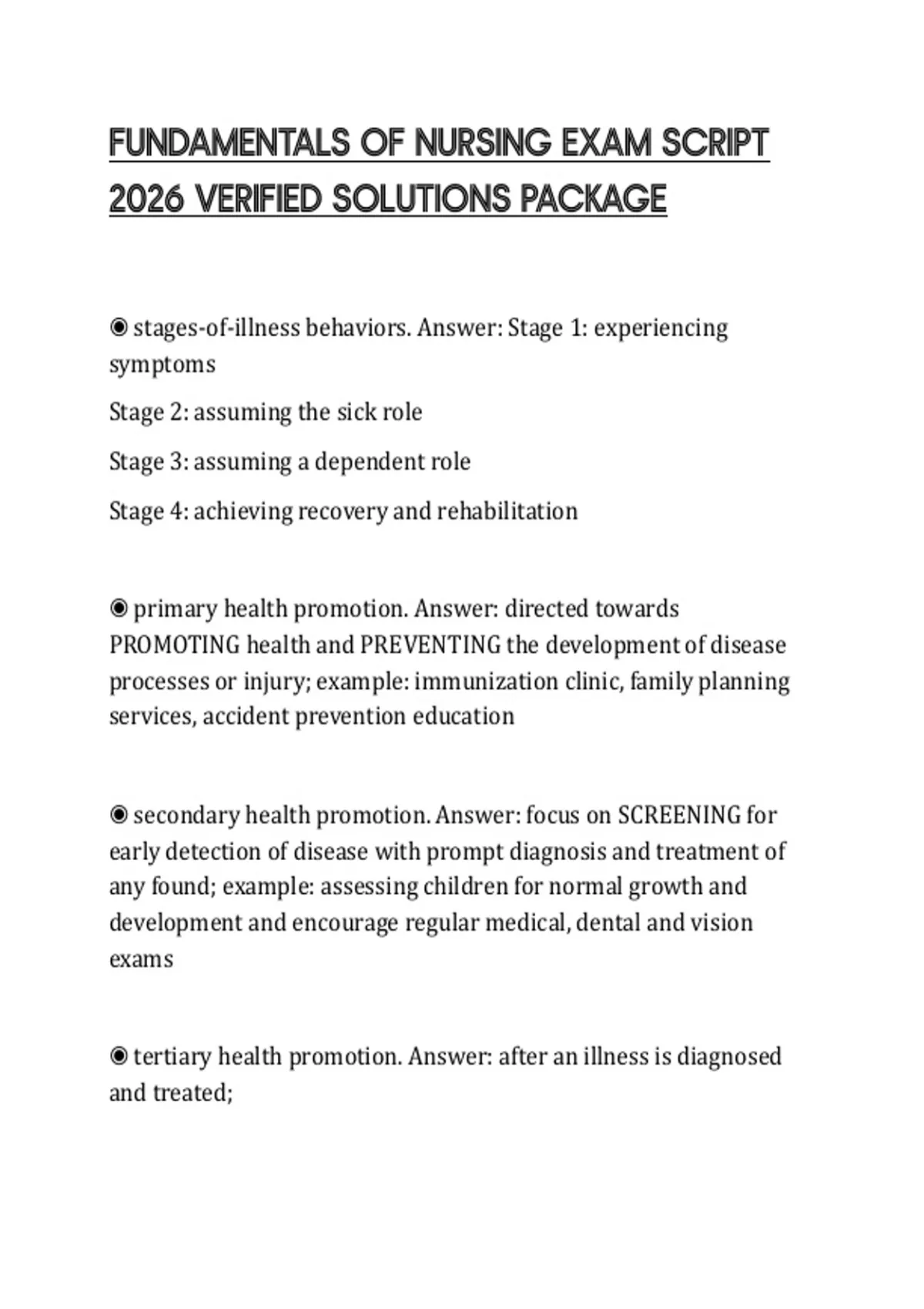 FUNDAMENTALS OF NURSING EXAM SCRIPT 2026 VERIFIED SOLUTIONS PACKAGE ...