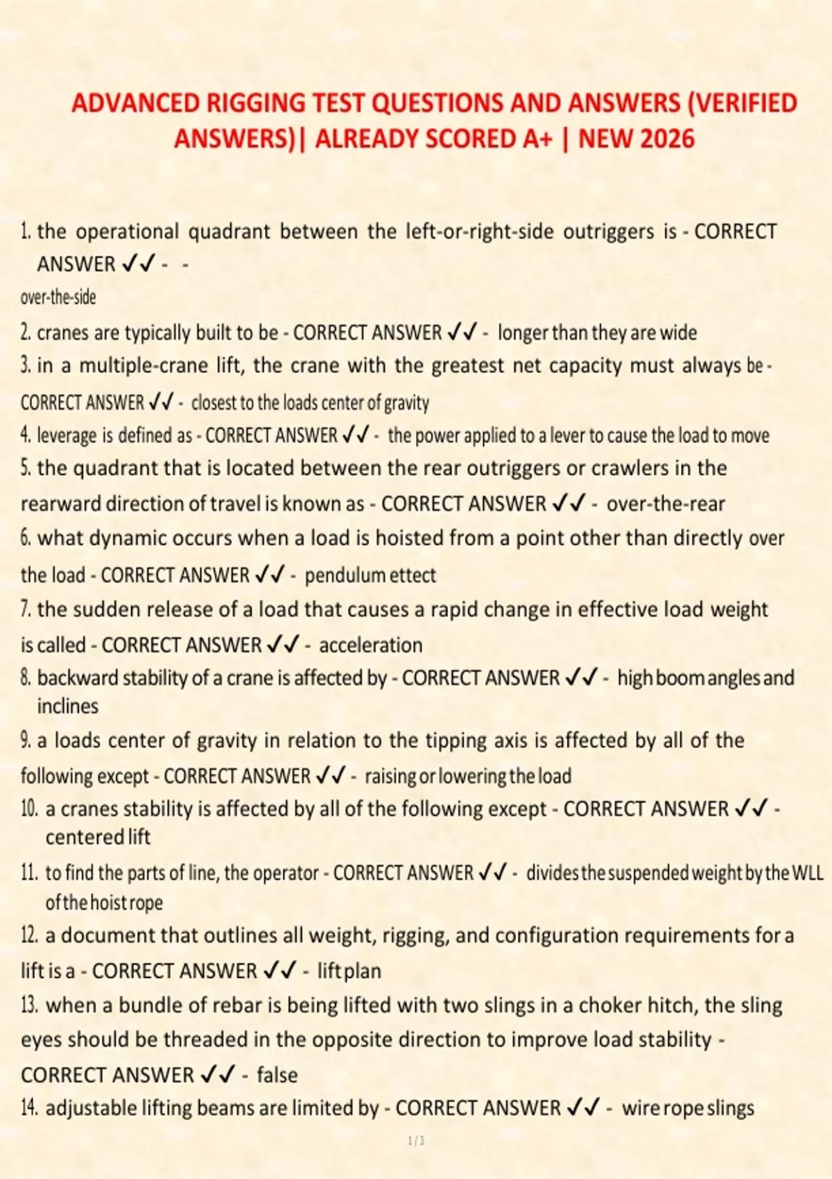ADVANCED RIGGING TEST QUESTIONS AND ANSWERS (VERIFIED ANSWERS)| ALREADY ...