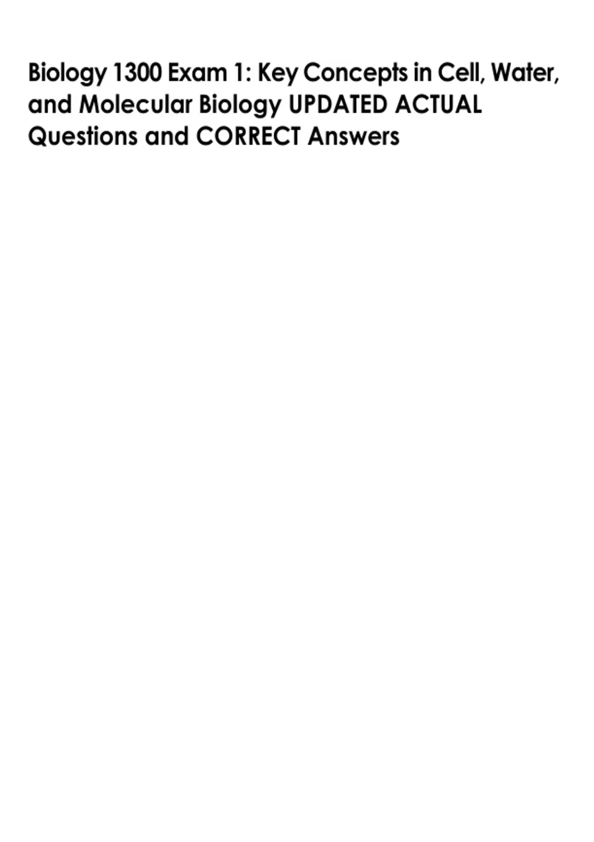 Biology 1300 Exam 1: Key Concepts in Cell, Water, and Molecular Biology ...
