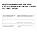 Biology 12&colon; Homeostasis&comma; Water&comma; and Organic  Molecules Overview UPDATED ACTUAL Questions  and CORRECT Answers 
