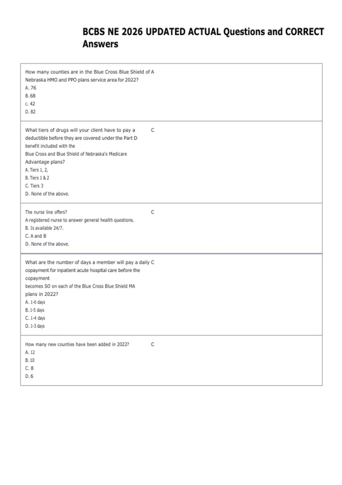 Bcbsh BCBS NE 2026 UPDATED ACTUAL Questions and CORRECT Answers - Science ...