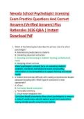 Nevada School Psychologist Licensing  Exam Practice Questions And Correct  Answers &lpar;Verified Answers&rpar; Plus  Rationales 2026 Q&A &vert; Instant  Download Pdf 