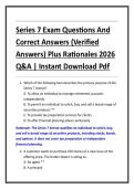 Series 7 Exam Questions And  Correct Answers &lpar;Verified  Answers&rpar; Plus Rationales 2026  Q&A &vert; Instant Download Pdf
