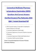 Connecticut Multistate Pharmacy  Jurisprudence Examination &lpar;MPJE&rpar;  Questions And Correct Answers  &lpar;Verified Answers&rpar; Plus Rationales 2026  Q&A &vert; Instant Download Pdf