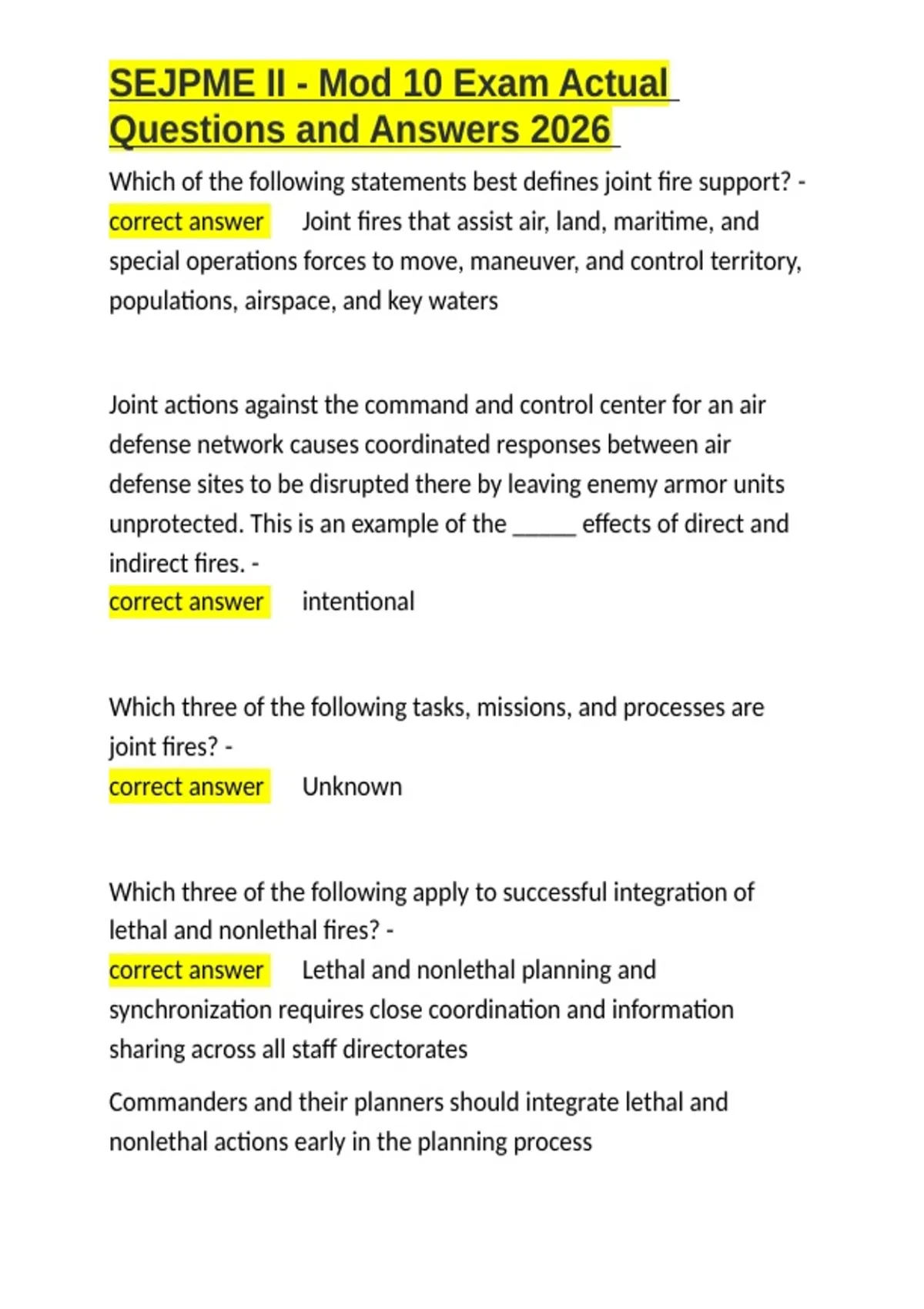 SEJPME II - Mod 10 Exam Actual Questions and Answers 2026.docx - SEJPME ...