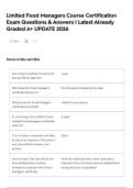 Limited Food Managers Course Certification Exam Questions & Answers &vert; Latest Already Graded A&plus; UPDATE 2026