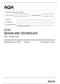 AQA MERGED QUESTION PAPER AND MARK SCHEME 2025 GCSE DESIGN AND TECHNOLOGY 8552&sol;W Unit 1 Written Paper