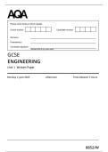 AQA MERGED QUESTION PAPER AND MARK SCHEME 2025 GCSE ENGINEERING 8852&sol;W Unit 1  Written Paper