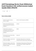 ASCP Hematology Review Exam 2026&lpar;Actual Exam&rpar; Questions with verified Answers &lpar;Latest Update 2026&rpar; UPDATE&excl;