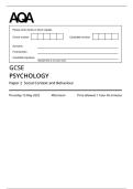 AQA MERGED QUESTION PAPER AND MARK SCHEME 2025 GCSE PSYCHOLOGY 8182&sol;2 Paper 2  Social Context and Behaviour 