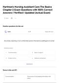 Hartman's Nursing Assistant Care The Basics Chapter 2 Exam Questions with 100&percnt; Correct Answers &vert; Verified &vert; Updated &lpar;Actual Exam&rpar;
