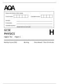 AQA MERGED QUESTION PAPER AND MARK SCHEME 2025 GCSE PHYSICS 8463&sol;2H Paper 2  Higher Tier 