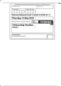 MERGED QUESTION PAPER AND MARK SCHEME 2025 Pearson Edexcel Level 1&sol;Level 2 In GCSE Citizenship &lpar;9-1&rpar;Unit 2 &lpar;1CS0&sol;02&rpar;
