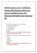 NCCER Carpentry Level 4 Certification  Practice Exam Questions And Correct  Answers &lpar;Verified Answers&rpar; Plus  Rationales 2026 Q&A Instant Download  Pdf 
