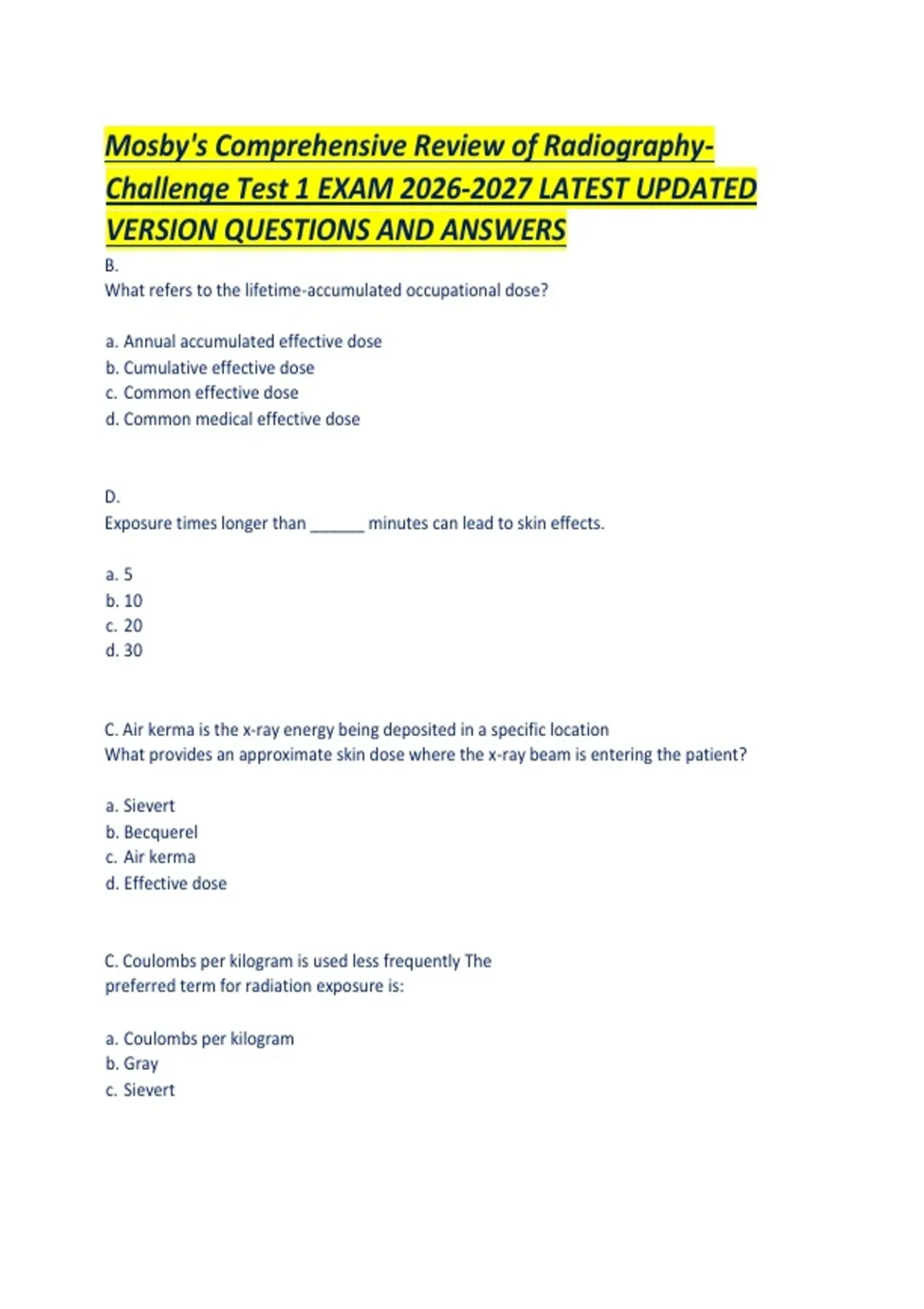 Mosby-s Comprehensive Review of Radiography-Challenge Test 1 EXAM ...