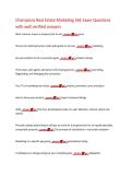 Champions Real Estate Marketing SAE Exam Questions  with well verified answers  Most common reason a property fails to sell - answer☑️️&period;&period;price  Process of matching human needs with goods or services - answer☑️️&period;&period;marketing  Key personality trait of a succe