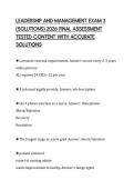 LEADERSHIP AND MANAGEMENT EXAM 3 &lpar;SOLUTIONS&rpar; 2026 FINAL ASSESSMENT TESTED CONTENT WITH ACCURATE SOLUTIONS