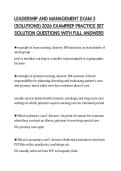 LEADERSHIP AND MANAGEMENT EXAM 3 &lpar;SOLUTIONS&rpar; 2026 EXAMPREP PRACTICE SET SOLUTION QUESTIONS WITH FULL ANSWERS