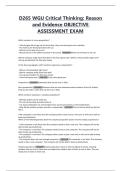 D265 WGU Critical Thinking&colon; Reason and Evidence OBJECTIVE ASSESSMENT EXAM