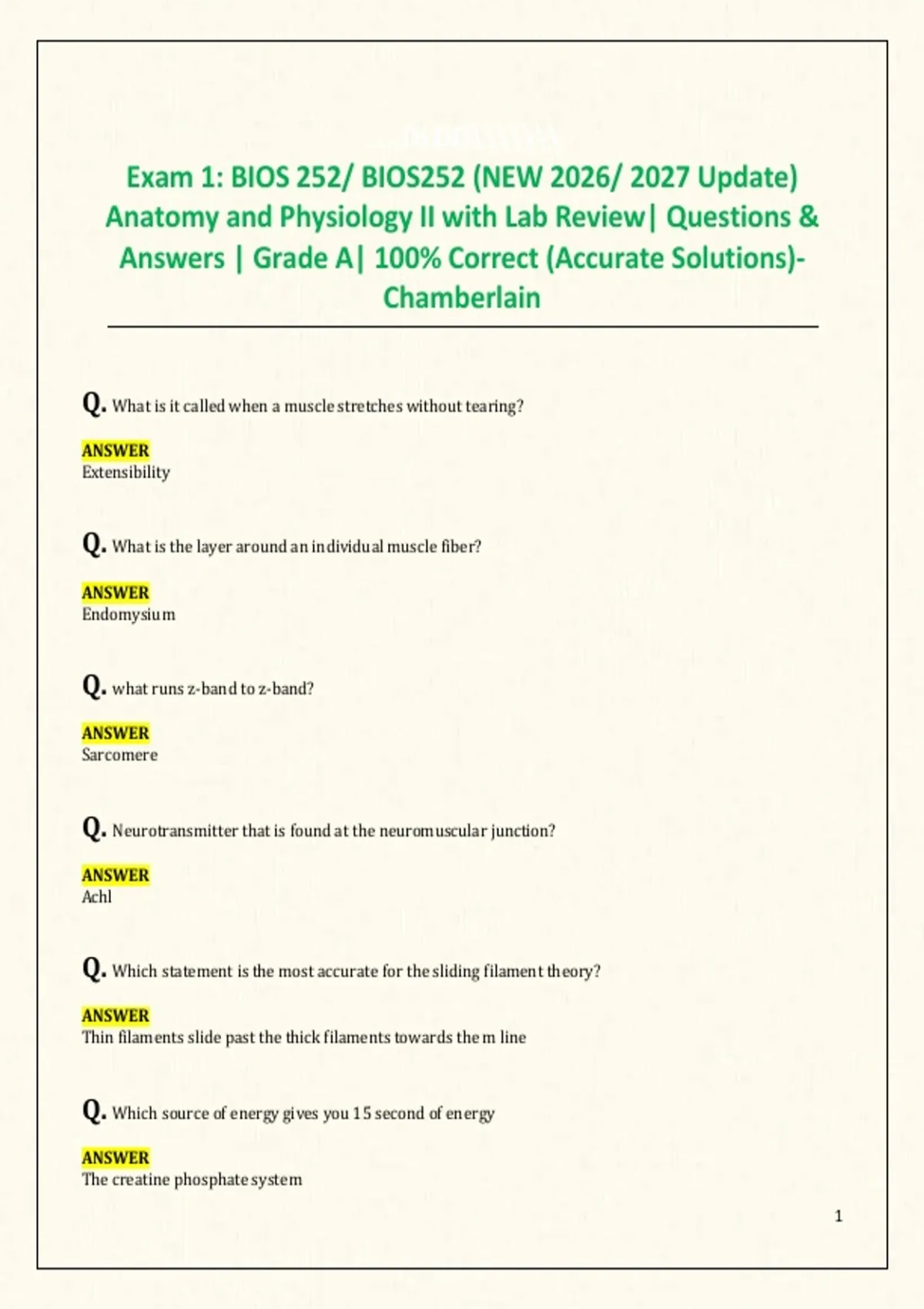 BIOS 252/BIOS252 Exam 1 Bundle NEW 2026/2027 | A&P II with Lab Review ...
