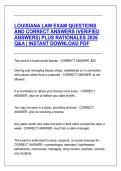 LOUISIANA LAW EXAM QUESTIONS AND CORRECT ANSWERS &lpar;VERIFIED ANSWERS&rpar; PLUS RATIONALES 2026 Q&A &vert; INSTANT DOWNLOAD PDF