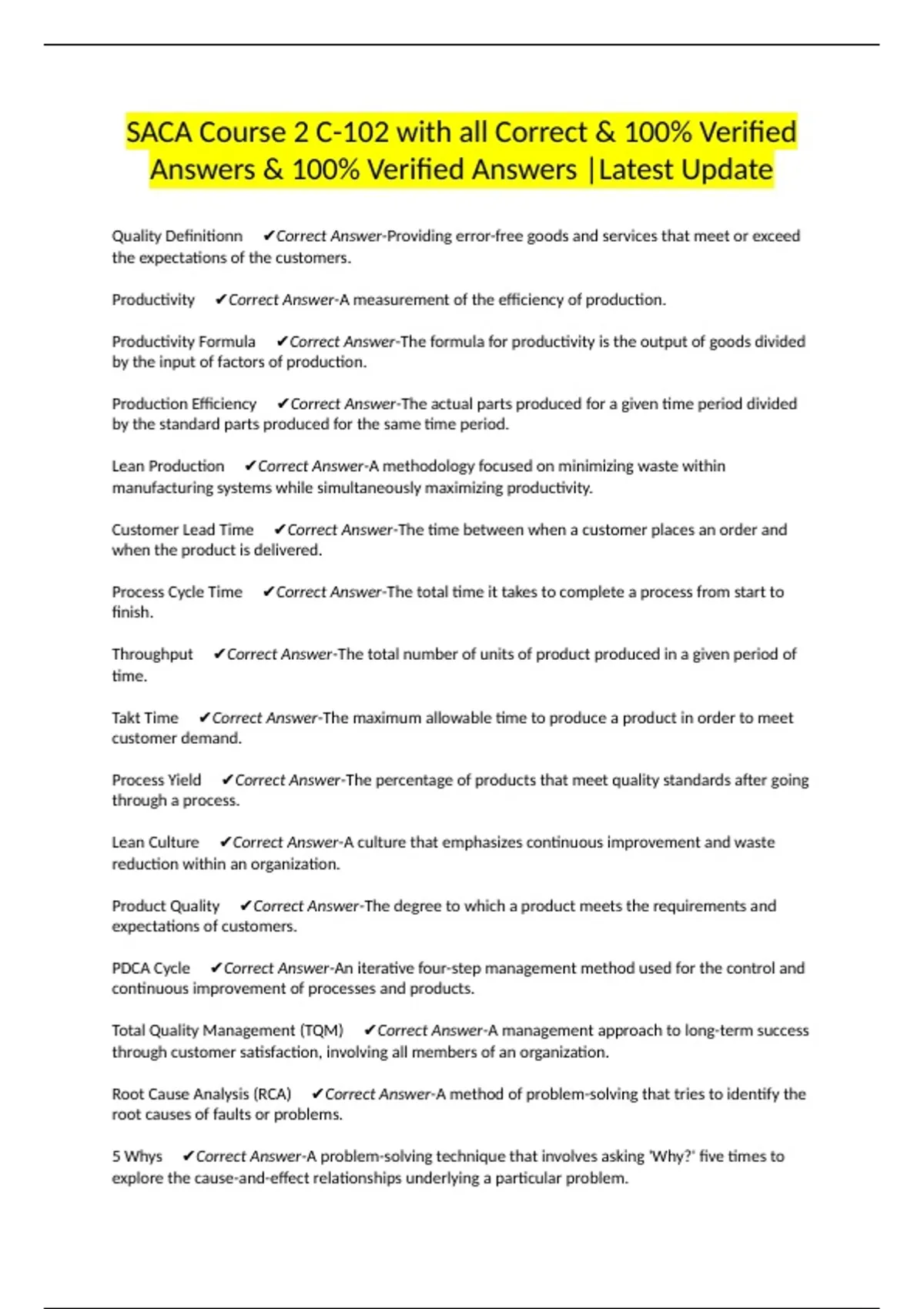 SACA Course 2 C-102 with all Correct & 100% Verified Answers & 100% ...
