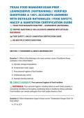 TEXAS FOOD MANAGER EXAM PREP &ndash; LEARN2SERVE &lpar;360TRAINING&rpar; &vert; VERIFIED QUESTIONS & 100&percnt; ACCURATE ANSWERS WITH DETAILED RATIONALES &vert; FOOD SAFETY&comma; HACCP & SANITATION CERTIFICATION GUIDE