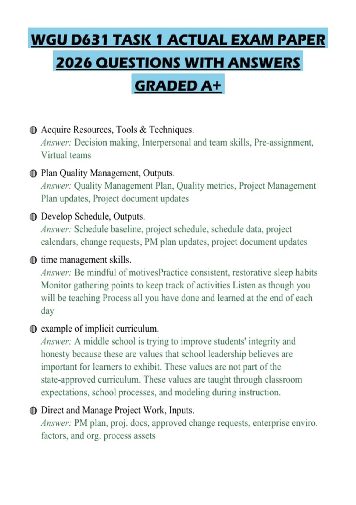 WGU D631 TASK 1 ACTUAL EXAM PAPER 2026 QUESTIONS WITH ANSWERS GRADED A+ ...