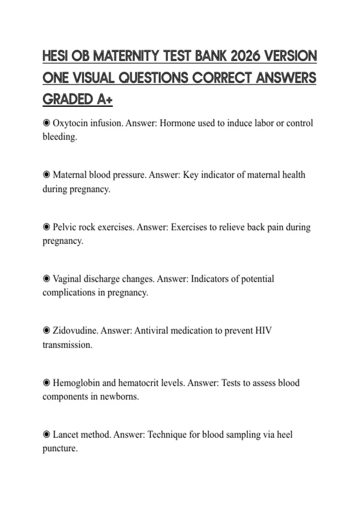 HESI OB MATERNITY TEST BANK 2026 VERSION ONE VISUAL QUESTIONS CORRECT ...
