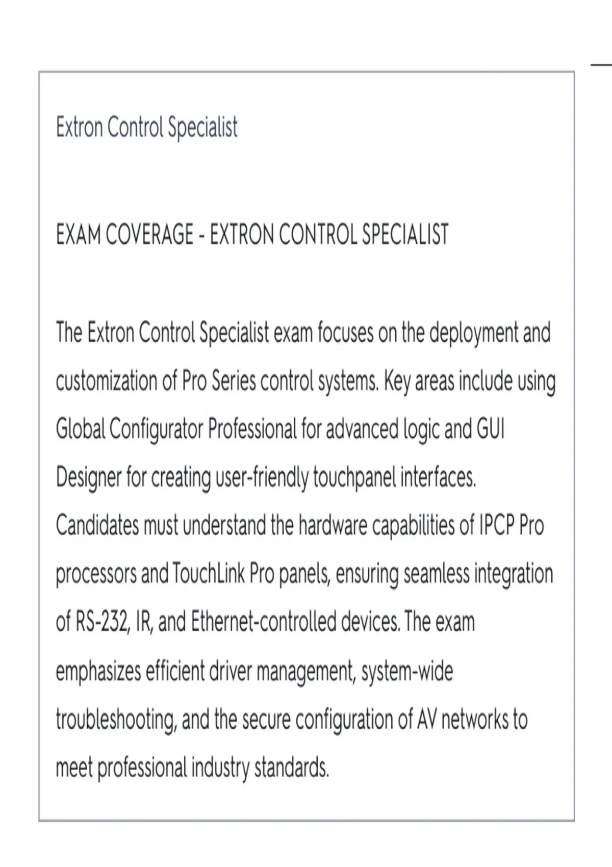 Extron Control Specialist test ACTUAL EXAM ALL QUESTIONS AND CORRECT ...