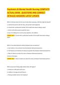 Psychiatric & Mental Health Nursing &ndash; Complete Actual Exam Questions and Detailed Answers&comma; Latest Update&comma;LATEST UPDATE &ndash; Practice Questions with Rationales