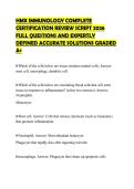 HMX IMMUNOLOGY COMPLETE CERTIFICATION REVIEW SCRIPT 2026 FULL QUESTIONS AND EXPERTLY DEFINED ACCURATE SOLUTIONS GRADED A&plus;