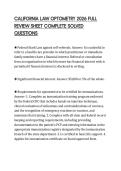 CALIFORNIA LAW OPTOMETRY 2026 FULL REVIEW SHEET COMPLETE SOLVED QUESTIONS