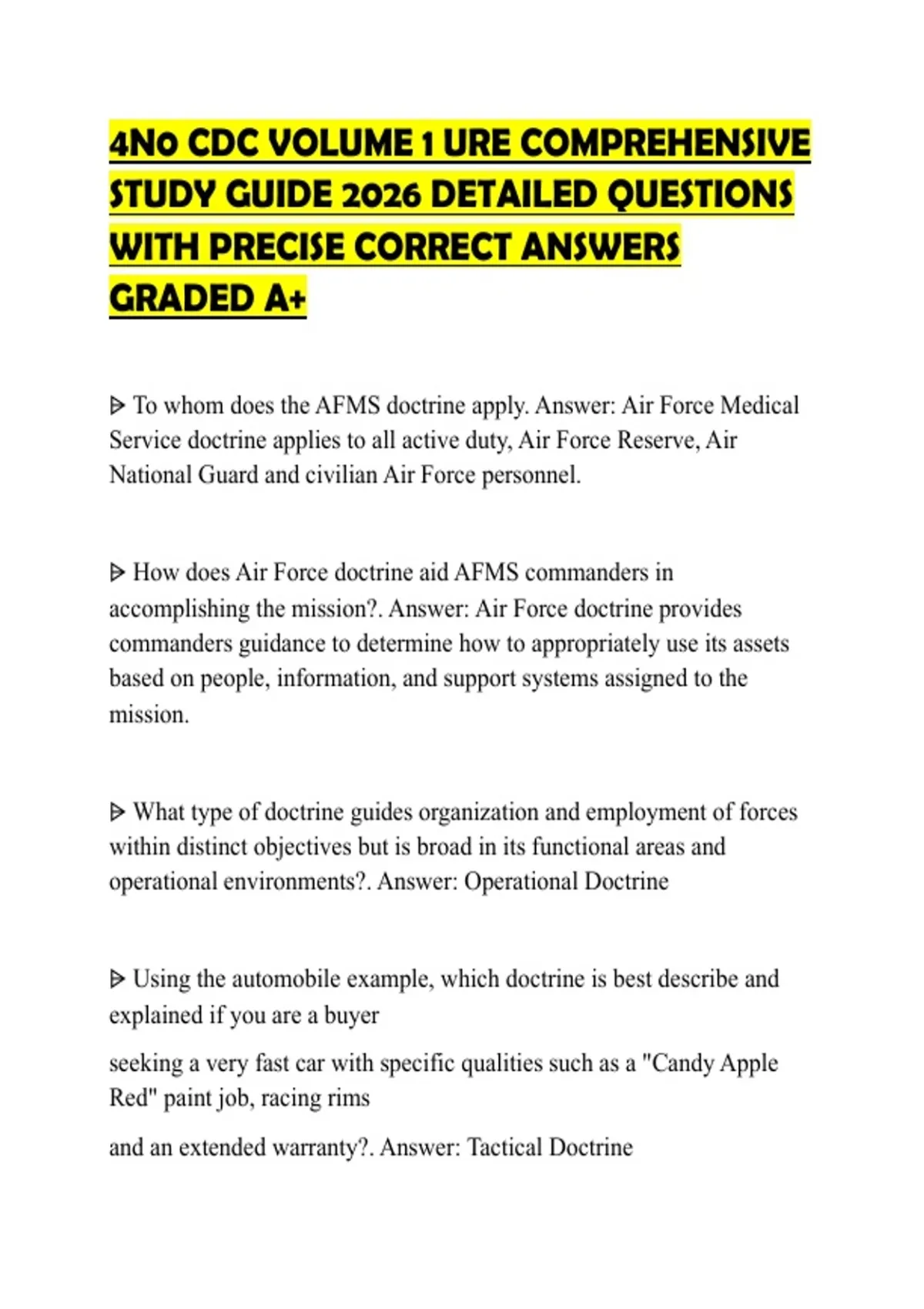 4N0 CDC VOLUME 1 URE COMPREHENSIVE STUDY GUIDE 2026 DETAILED QUESTIONS ...