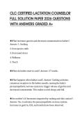 CLC CERTIFIED LACTATION COUNSELOR FULL SOLUTION PAPER 2026 QUESTIONS WITH ANSWERS GRADED A&plus;