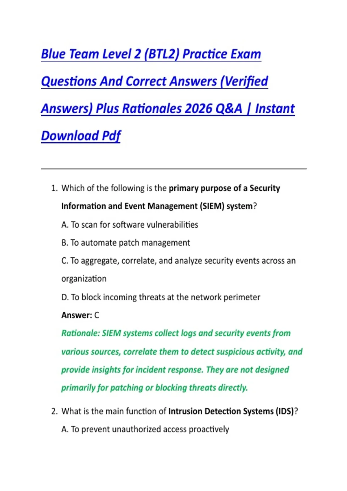 Blue Team Level 2 (BTL2) Practice Exam Questions And Correct Answers ...
